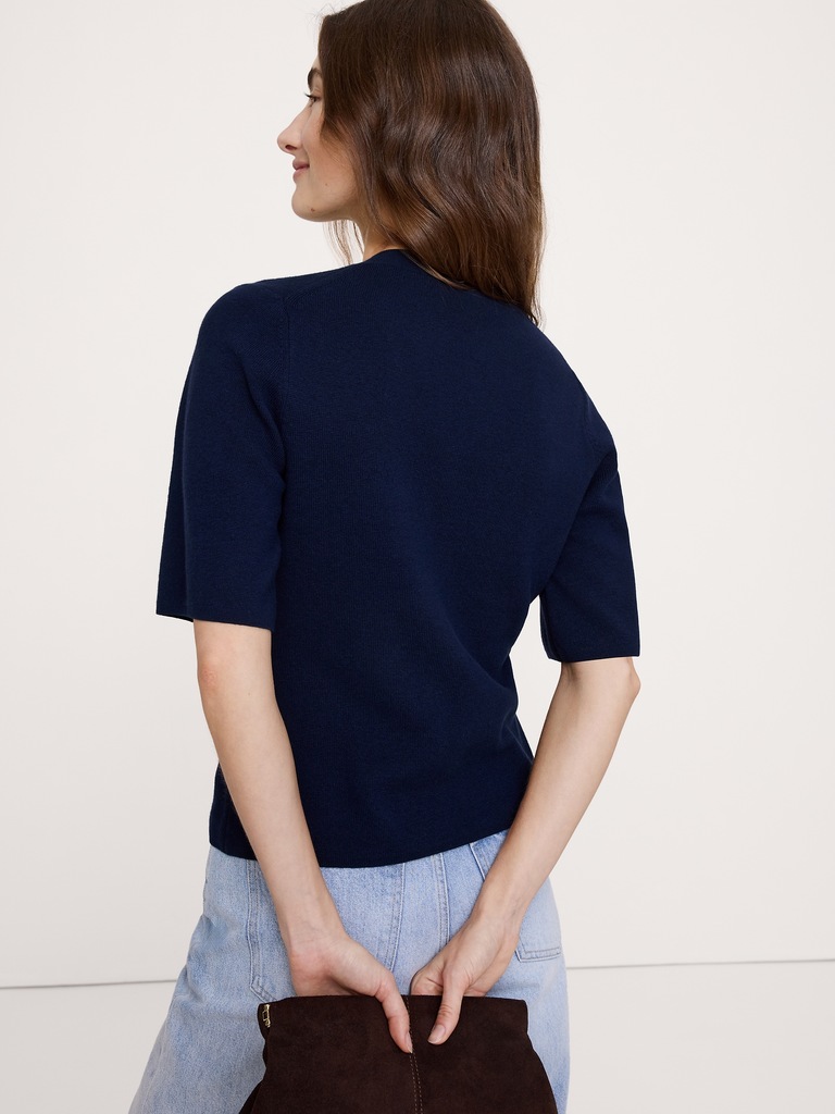 Larkspur Cotton-Silk Short-Sleeve Cardigan