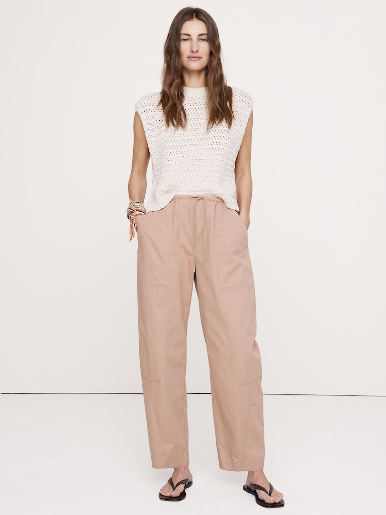 Cotton Poplin Barrel Pull-On Pant
