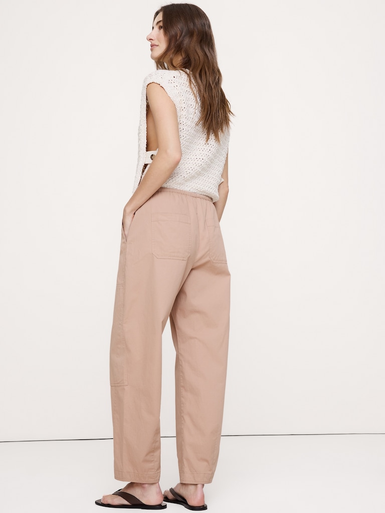 Cotton Poplin Barrel Pull-On Pant