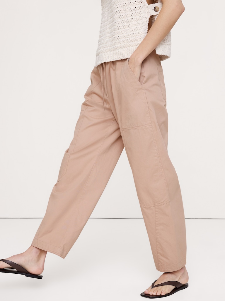 Cotton Poplin Barrel Pull-On Pant