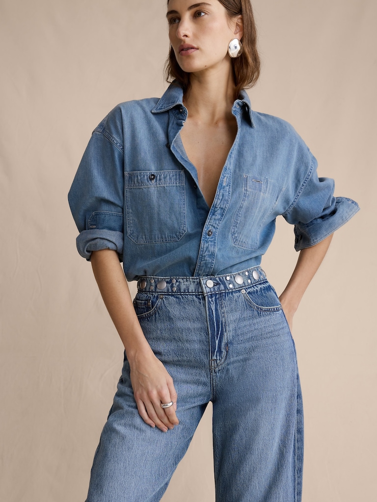 Mid-Rise Barrel Studded Ankle Jean