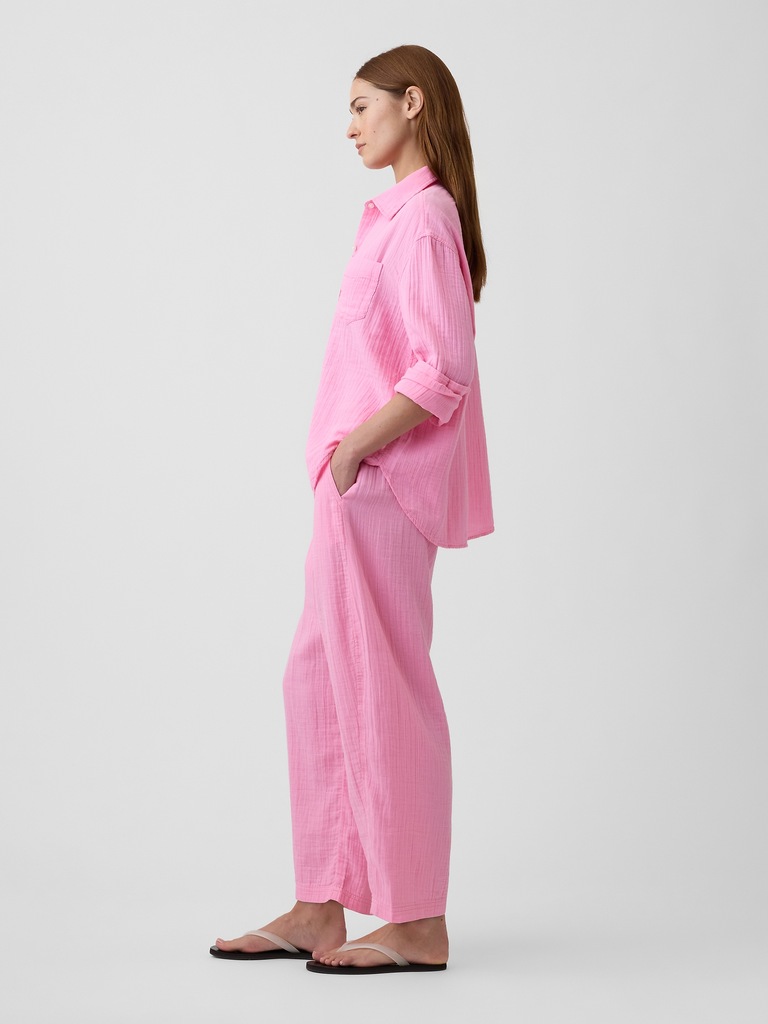 Mid Rise Pull-On Barrel Gauze Pants
