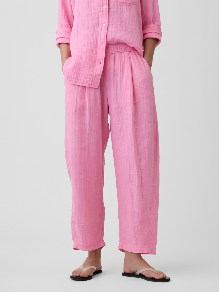 Mid Rise Pull-On Barrel Gauze Pants