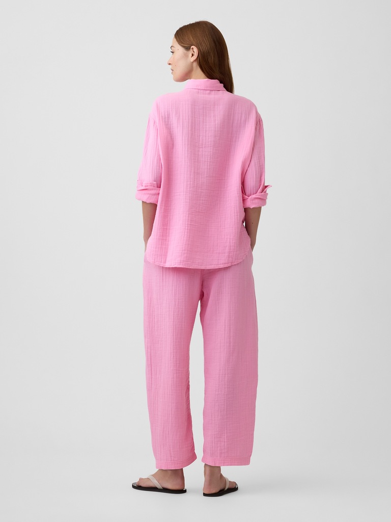 Mid Rise Pull-On Barrel Gauze Pants