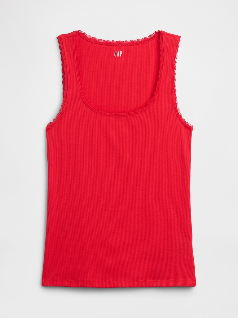 Ribbed Lace-Trim Tank Top