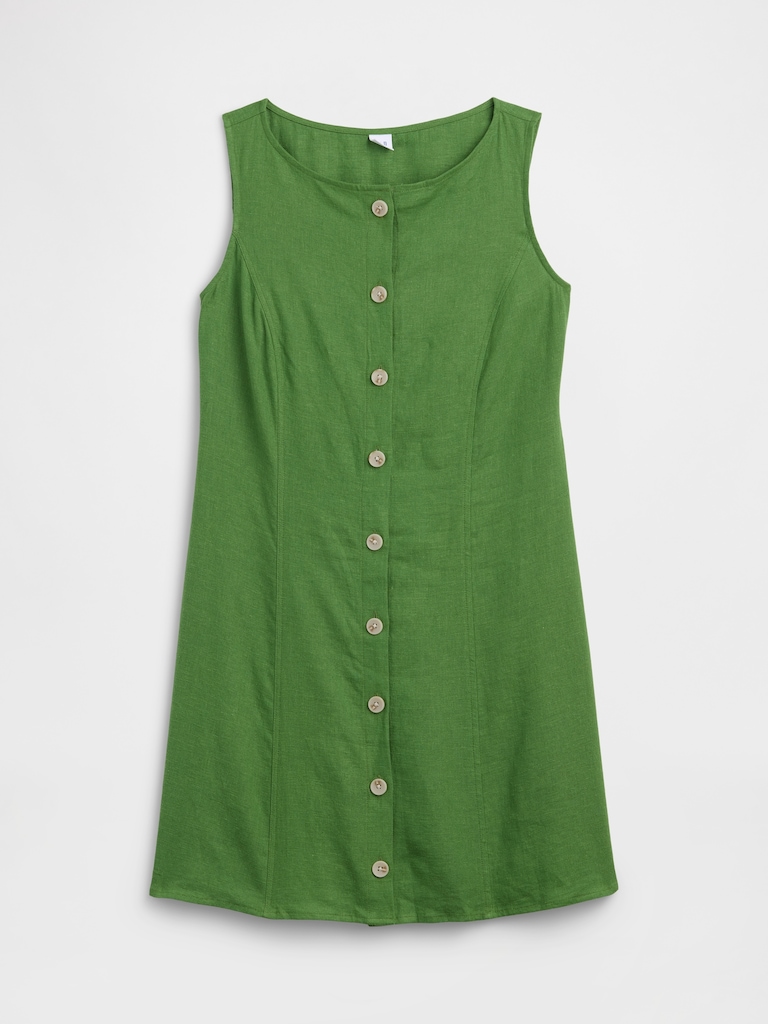 Boatneck Button-Front Mini Dress