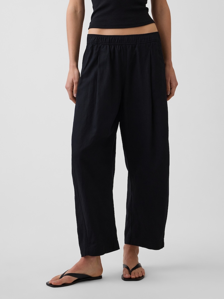 Linen-Blend Easy Barrel Pants