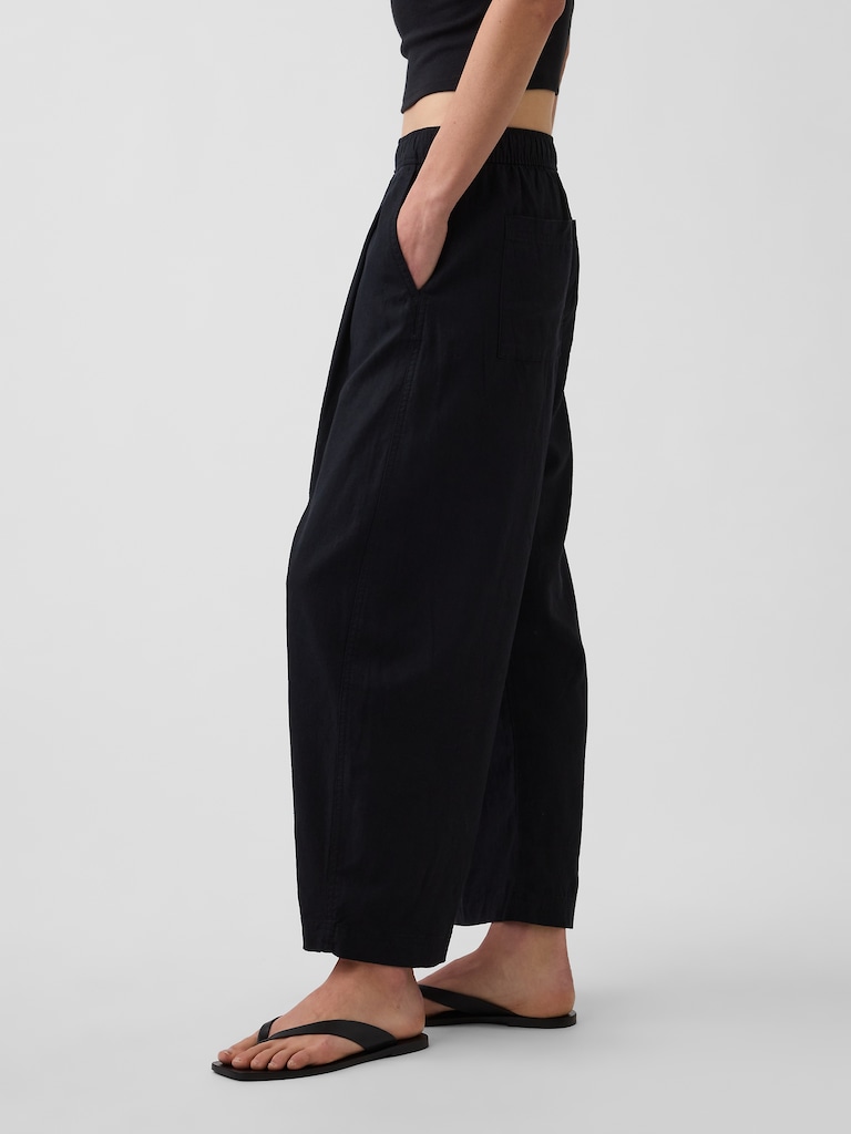 Linen-Blend Easy Barrel Pants
