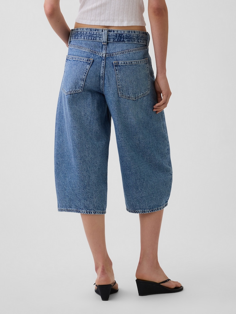 High Rise Belted Barrel Culotte Jeans