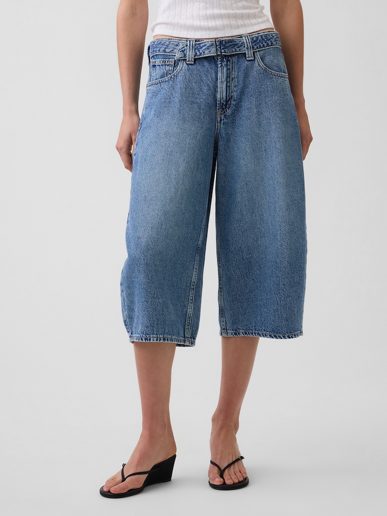 High Rise Belted Barrel Culotte Jeans