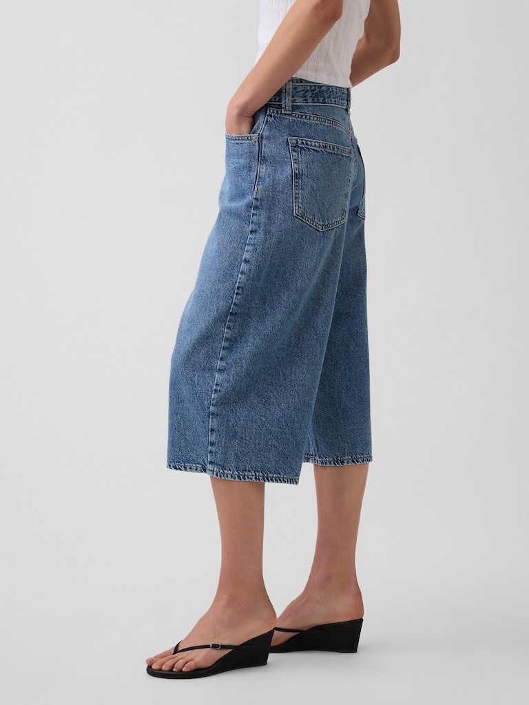 High Rise Belted Barrel Culotte Jeans
