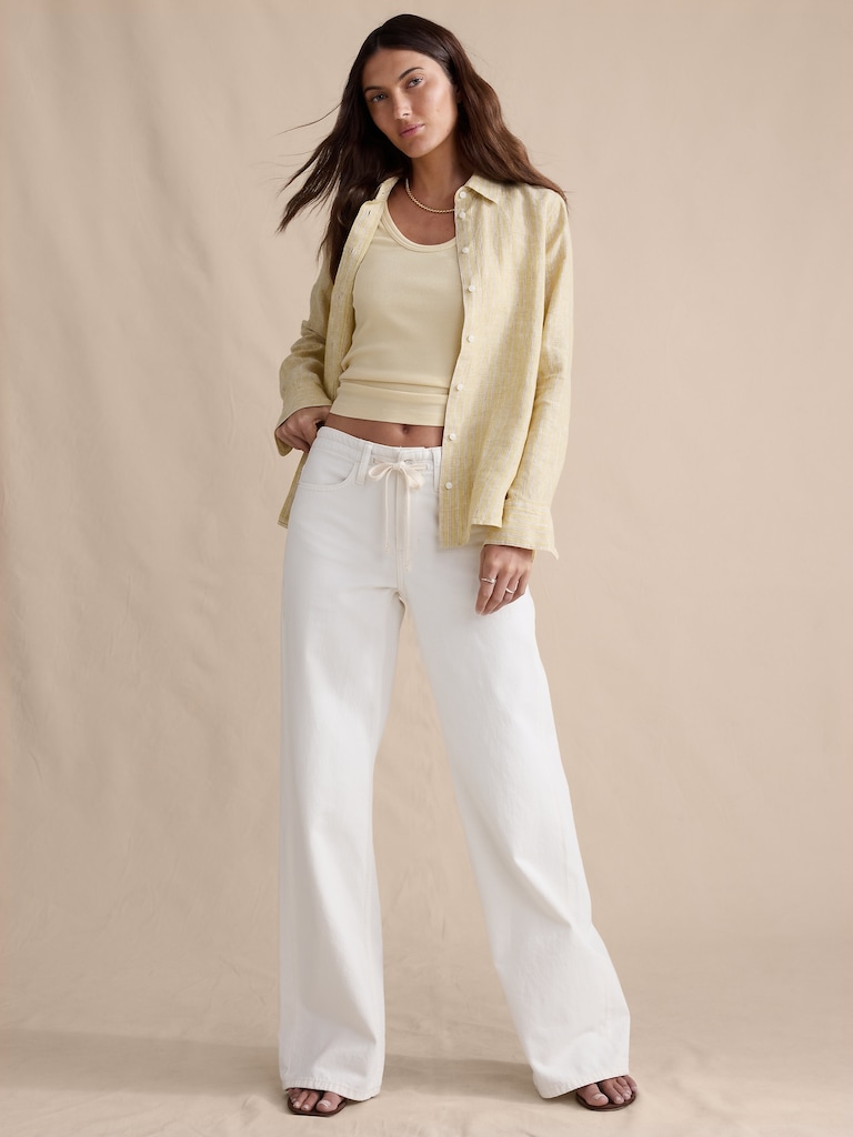 Mid-Rise Wide-Leg Drawstring Jean