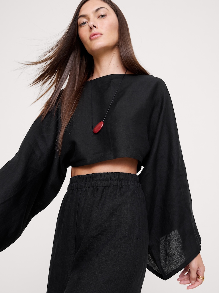 High-Rise Wide-Leg Linen Pull-On Ankle Pant