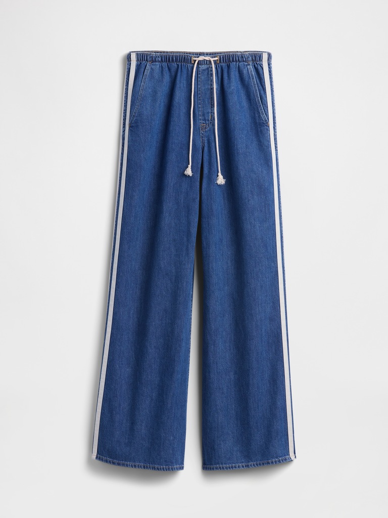 Mid Rise Pull-On Soft Stripe Wide-Leg Jeans