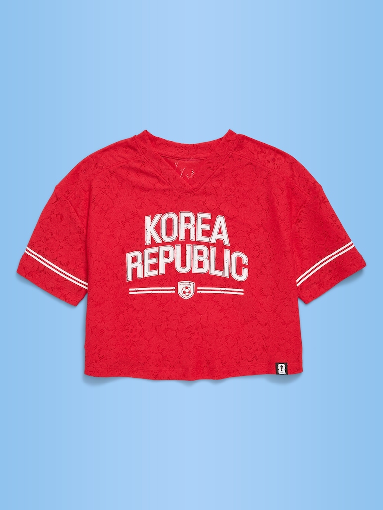 FIFA World Cup 26™ Korea Republic Boxy Lace V-Neck T-Shirt for Girls