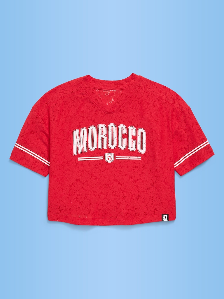 FIFA World Cup 26™ Morocco Boxy Lace V-Neck T-Shirt for Girls