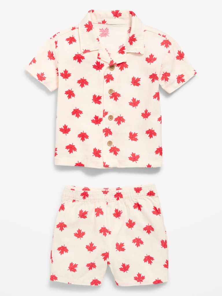 Short-Sleeve Linen-Blend Shirt and Shorts Set for Baby