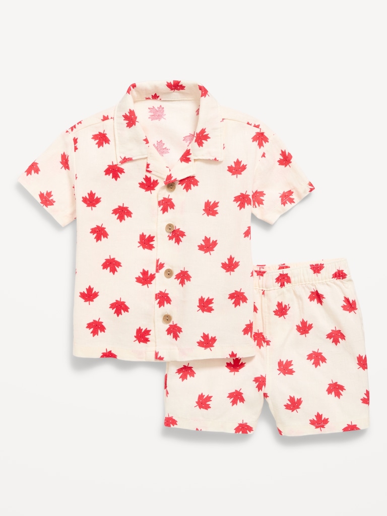 Short-Sleeve Linen-Blend Shirt and Shorts Set for Baby
