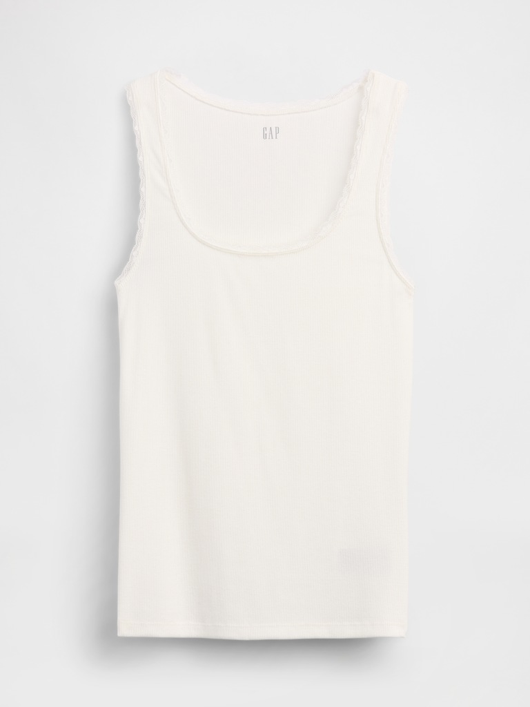 Ribbed Lace-Trim Tank Top