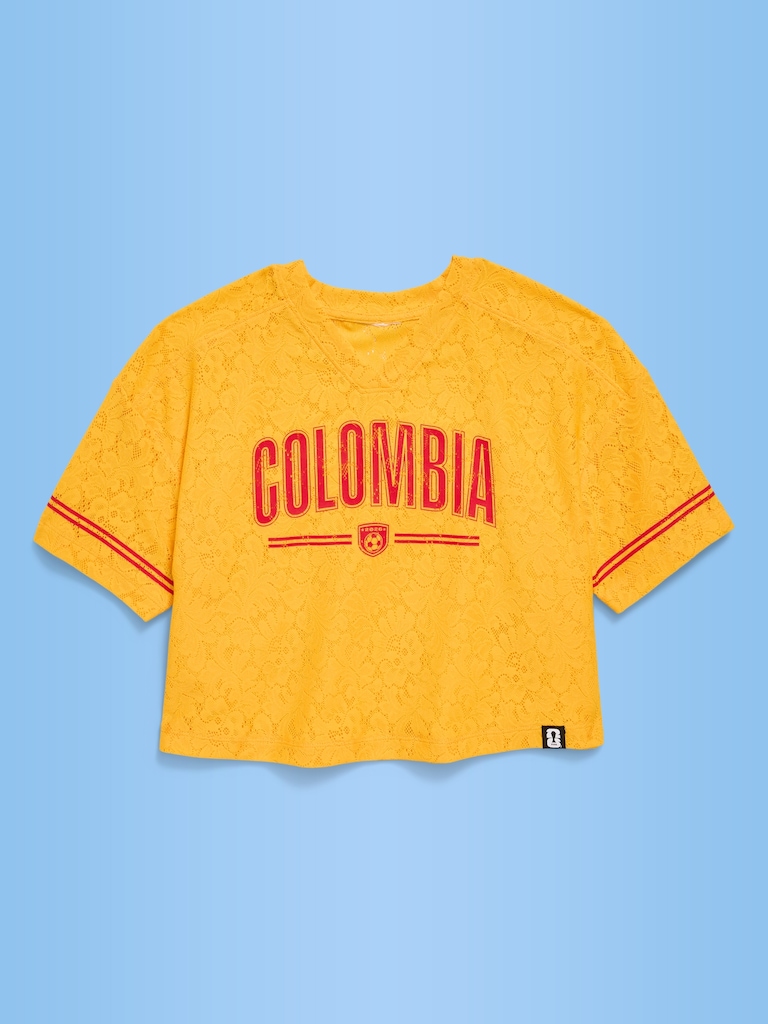 FIFA World Cup 26™ Colombia Boxy Lace V-Neck T-Shirt for Girls