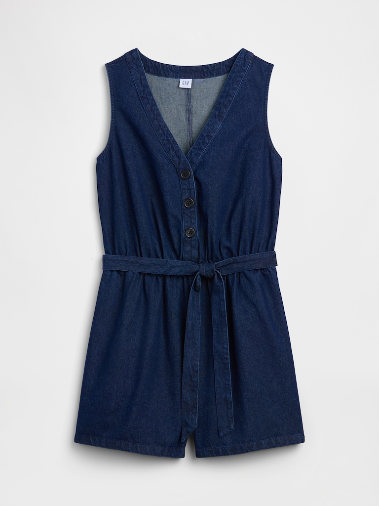 Denim Button-Front Romper