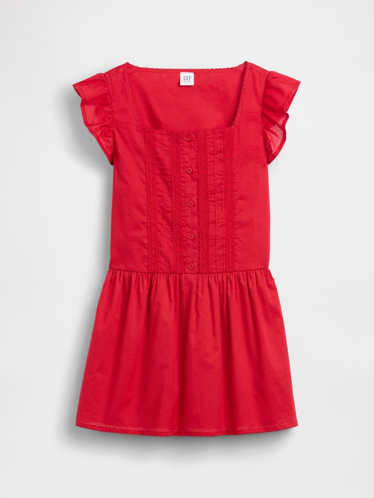 Kids Flutter-Sleeve Lace-Trim Dress