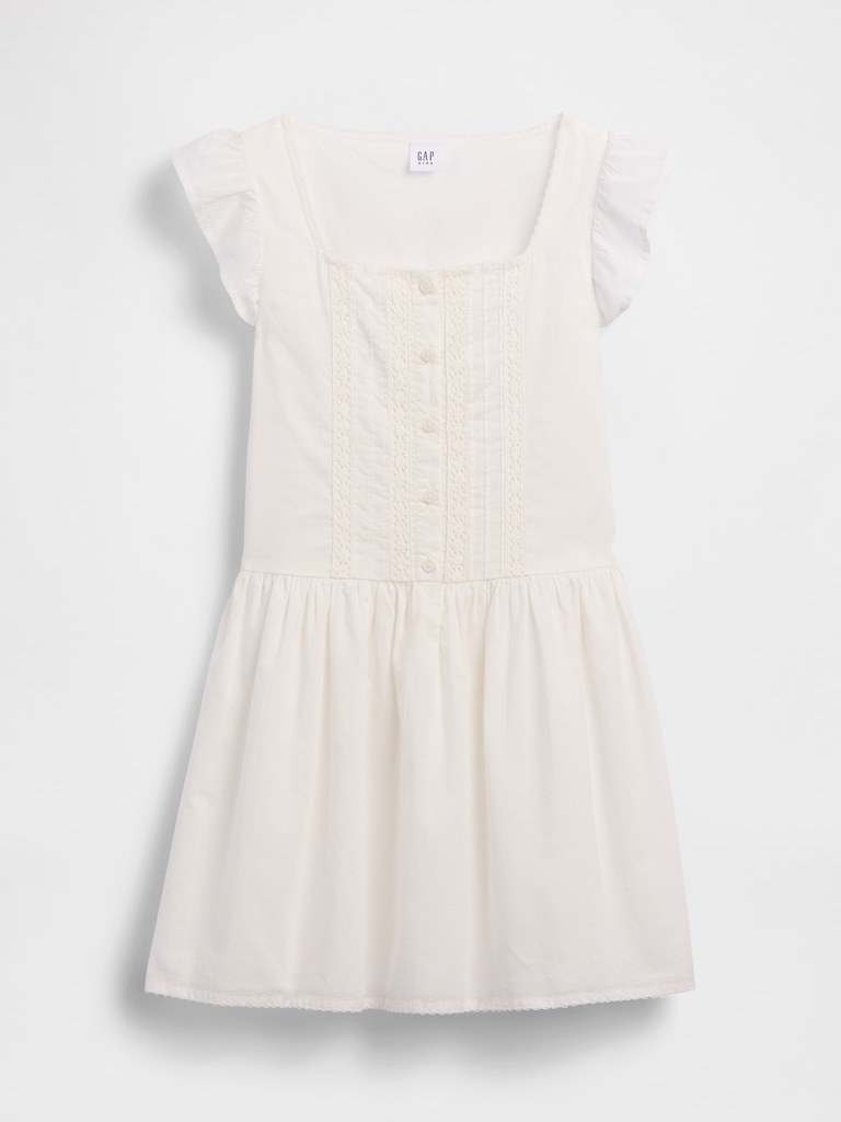 Kids Flutter-Sleeve Lace-Trim Dress
