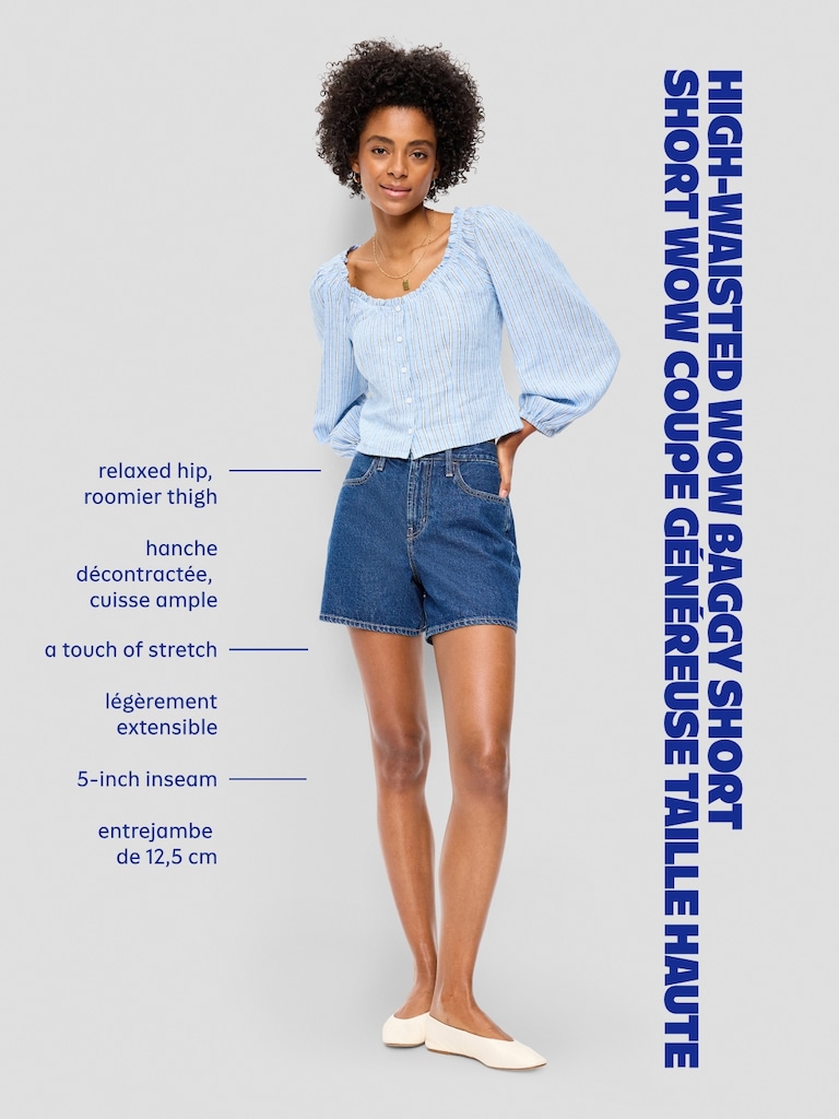 High-Waisted Wow Baggy Jean Shorts -- 5-inch inseam