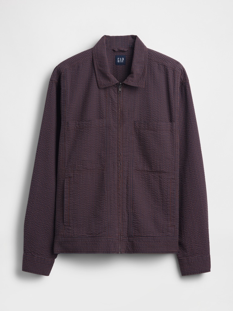 Textured Gingham Zip Shirt Jacket