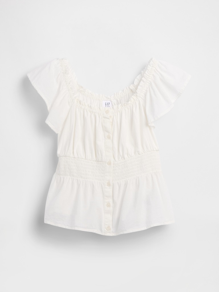 Kids Flutter-Sleeve Button-Front Top