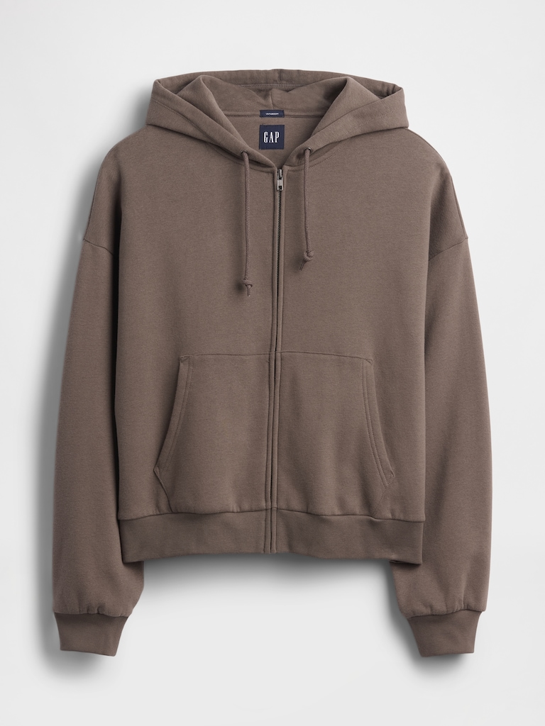VintageSoft Oversized Crop Zip Hoodie