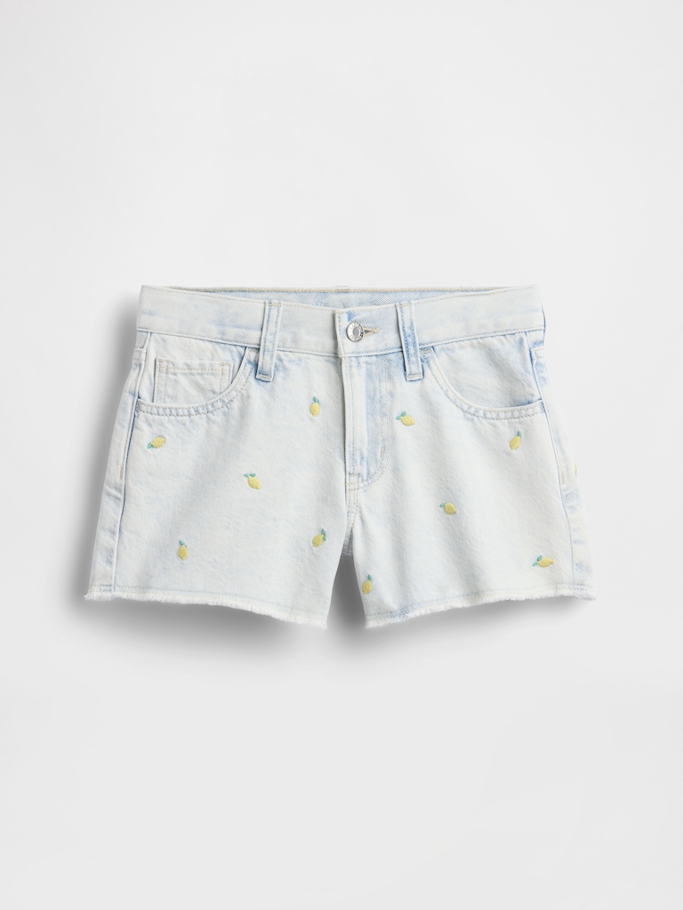 Kids Low Rise Stride Embroidered Lemon Denim Shorts