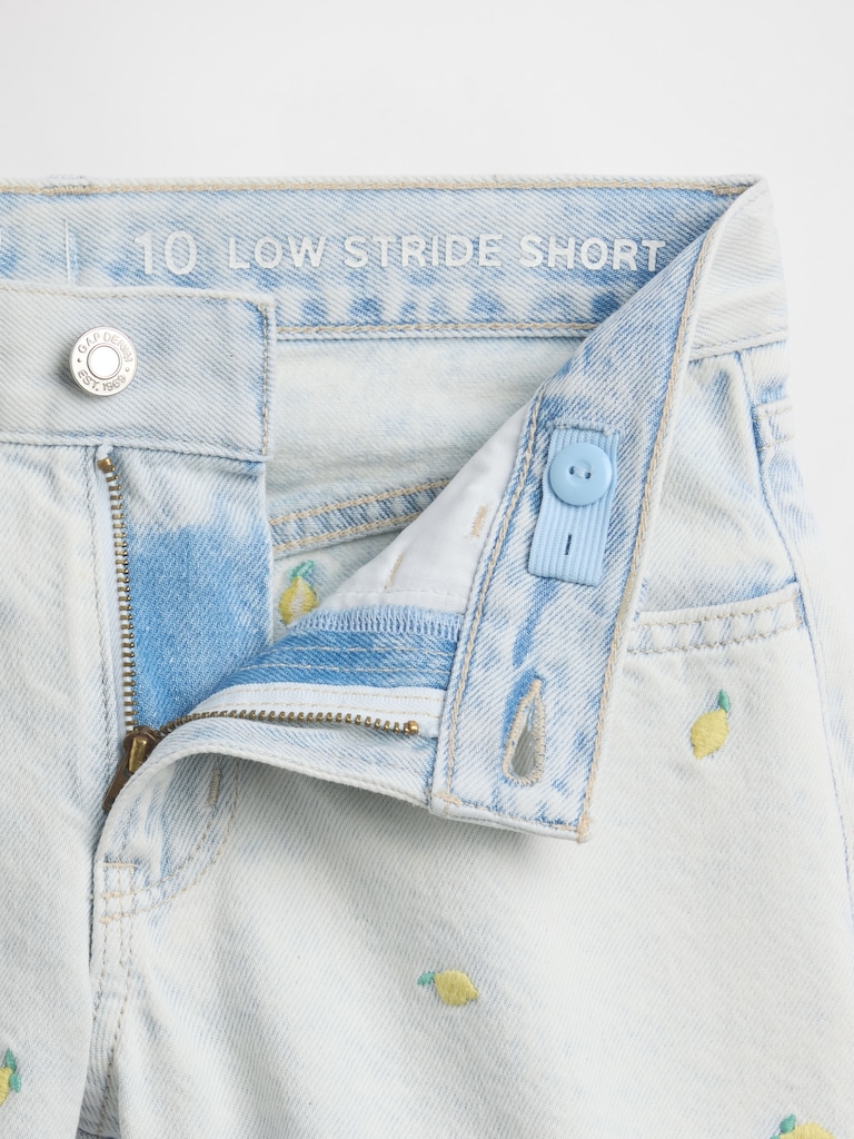 Kids Low Rise Stride Embroidered Lemon Denim Shorts