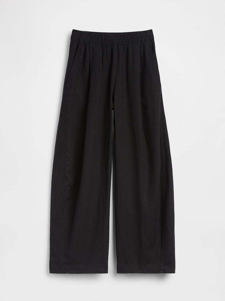 Linen-Blend Easy Barrel Pants