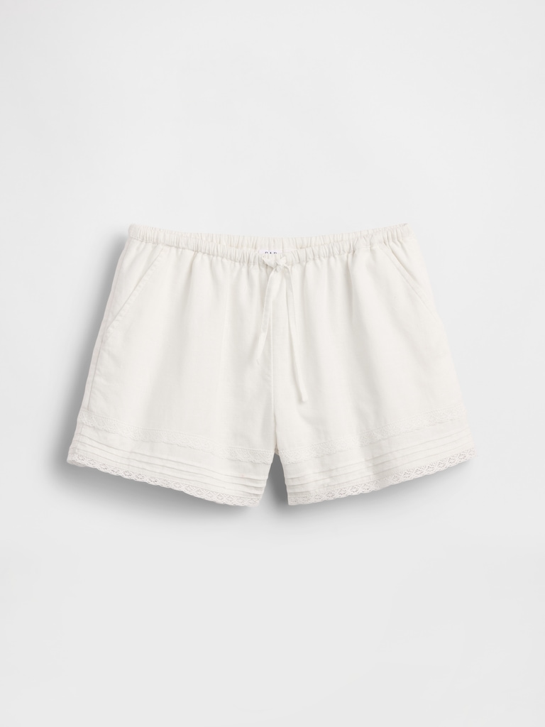 Kids Linen-Cotton Lace-Trim Easy Shorts