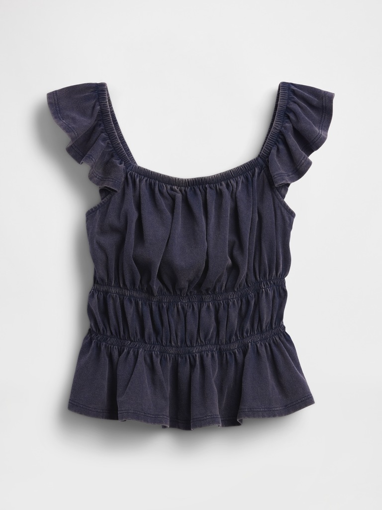 Kids Flutter-Sleeve Smocked Peplum Top
