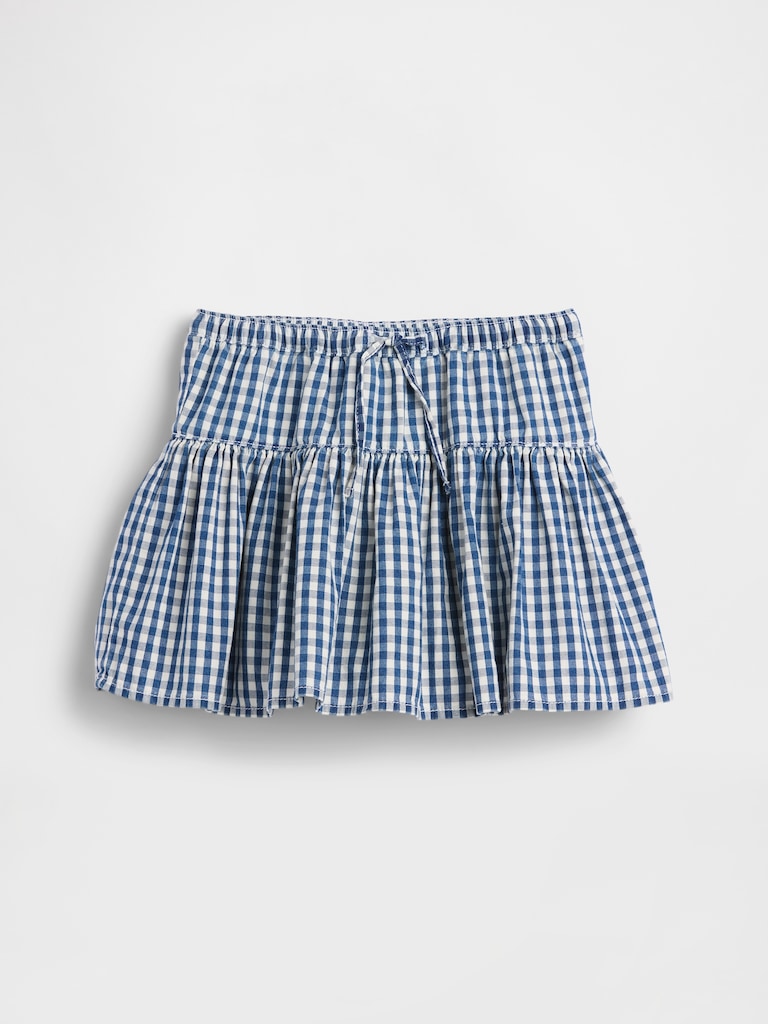 Kids Gingham Denim Tiered Skort