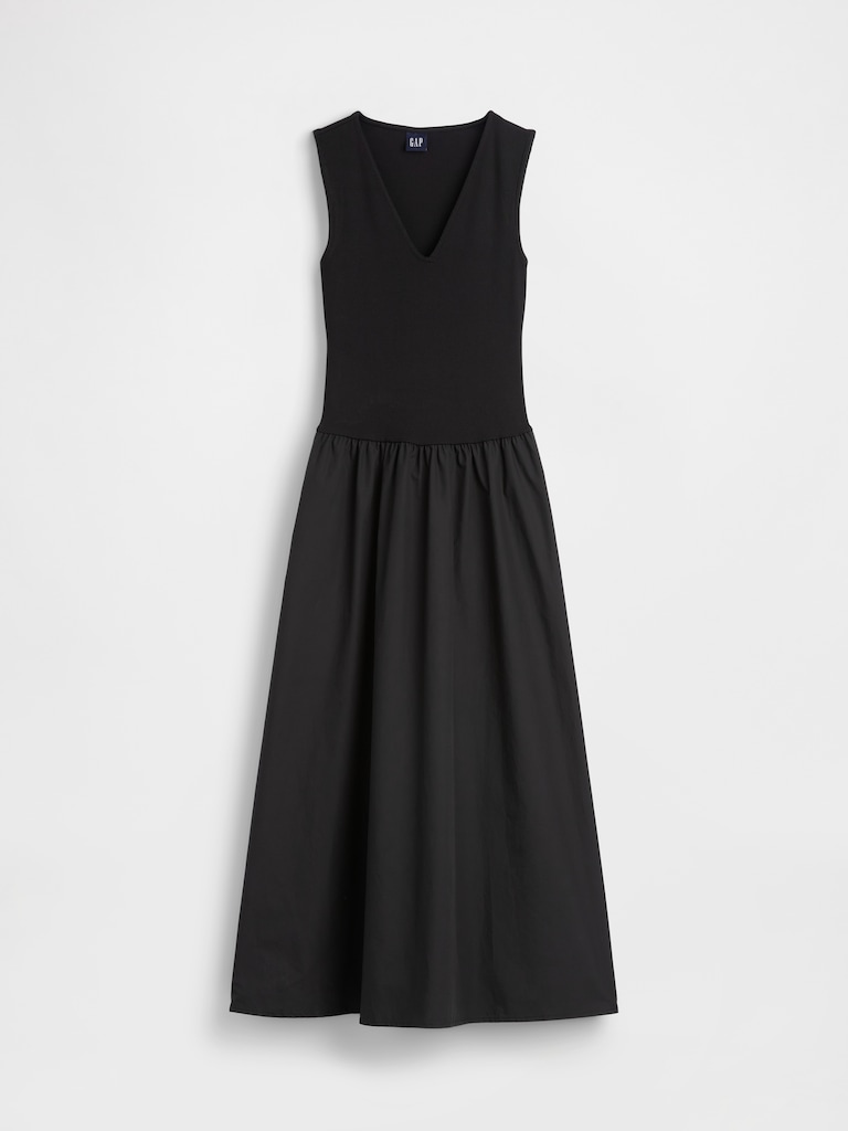 Mixed Media Drop-Waist Maxi Dress