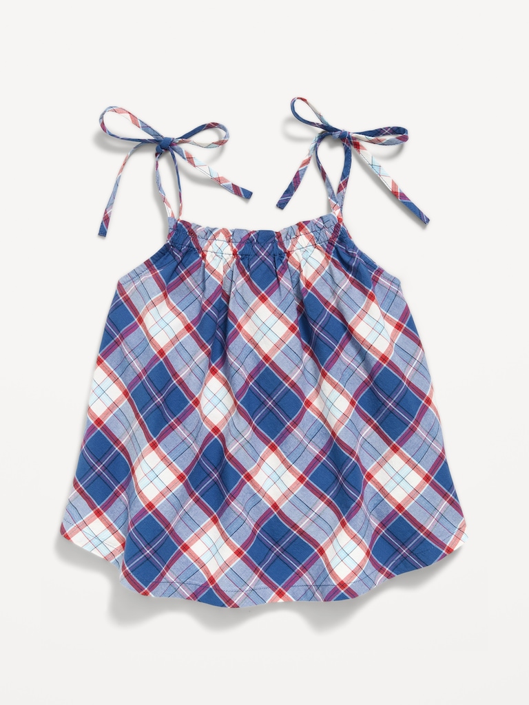 Sleeveless Tie-Shoulder Plaid Top for Girls