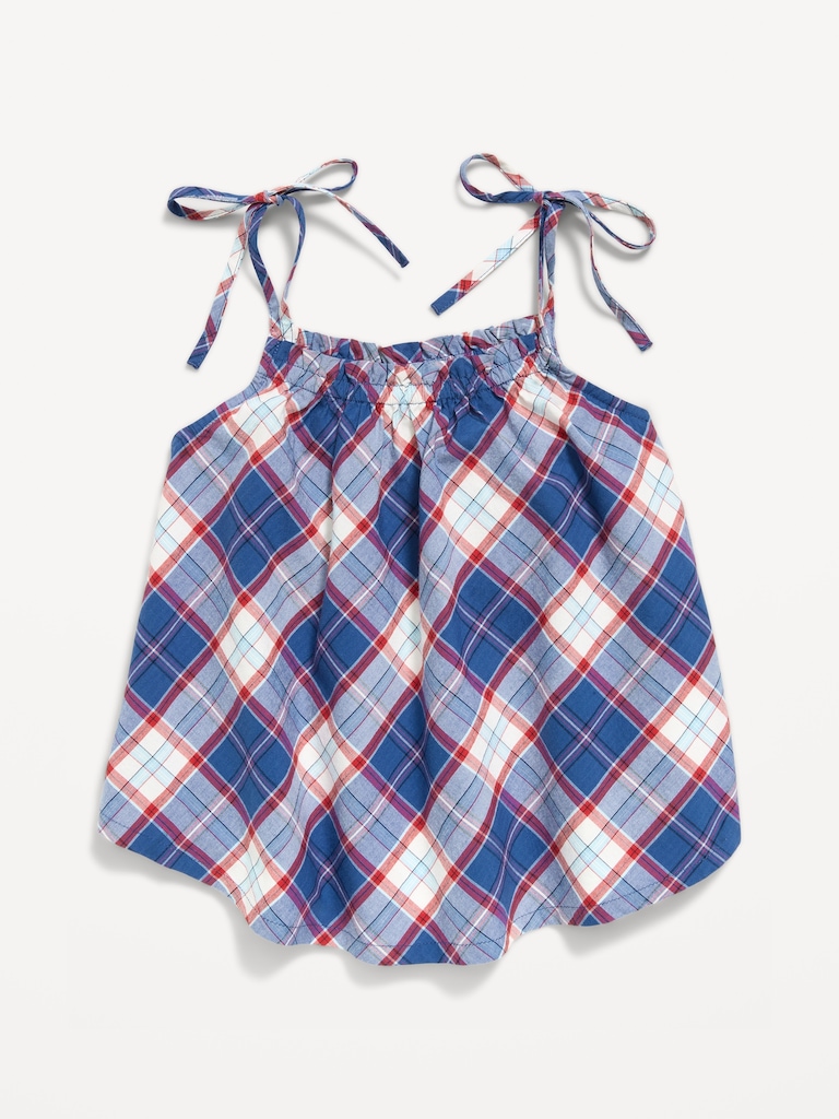 Sleeveless Tie-Shoulder Plaid Top for Girls