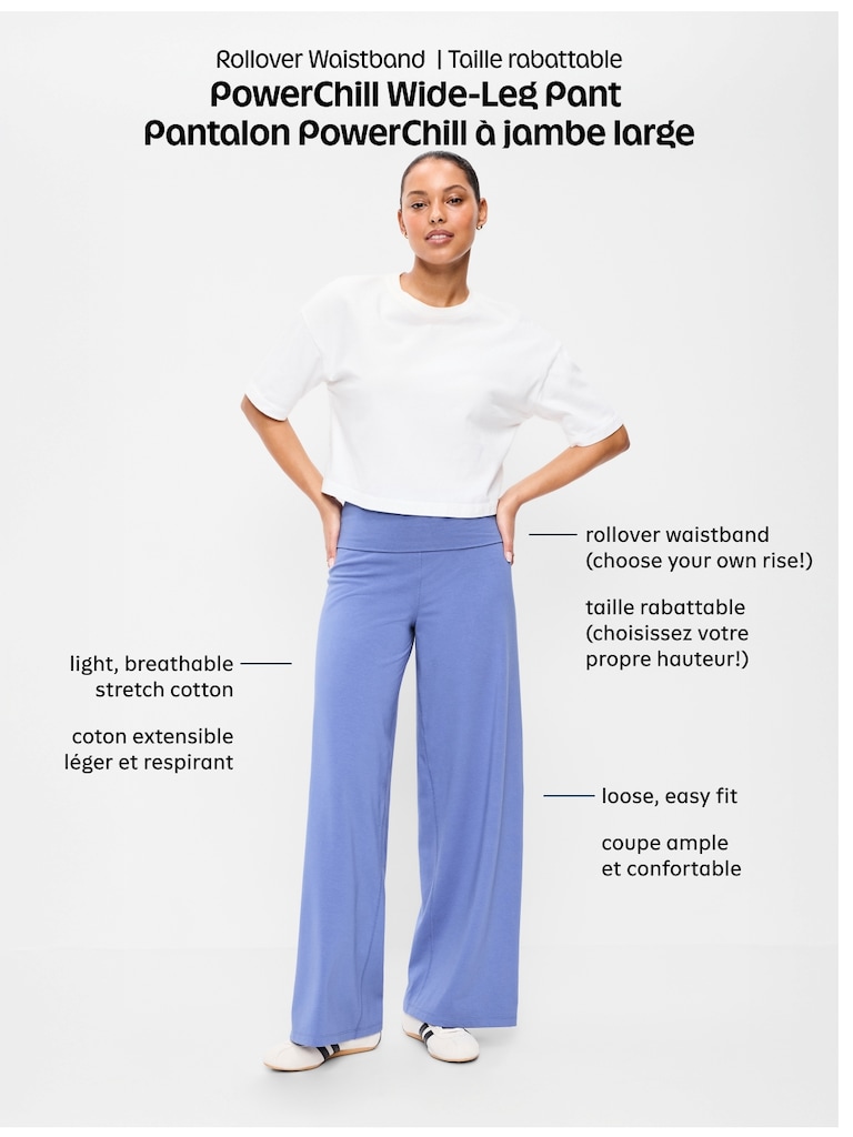 High-Waisted PowerChill Fold-Over Wide-Leg Pants