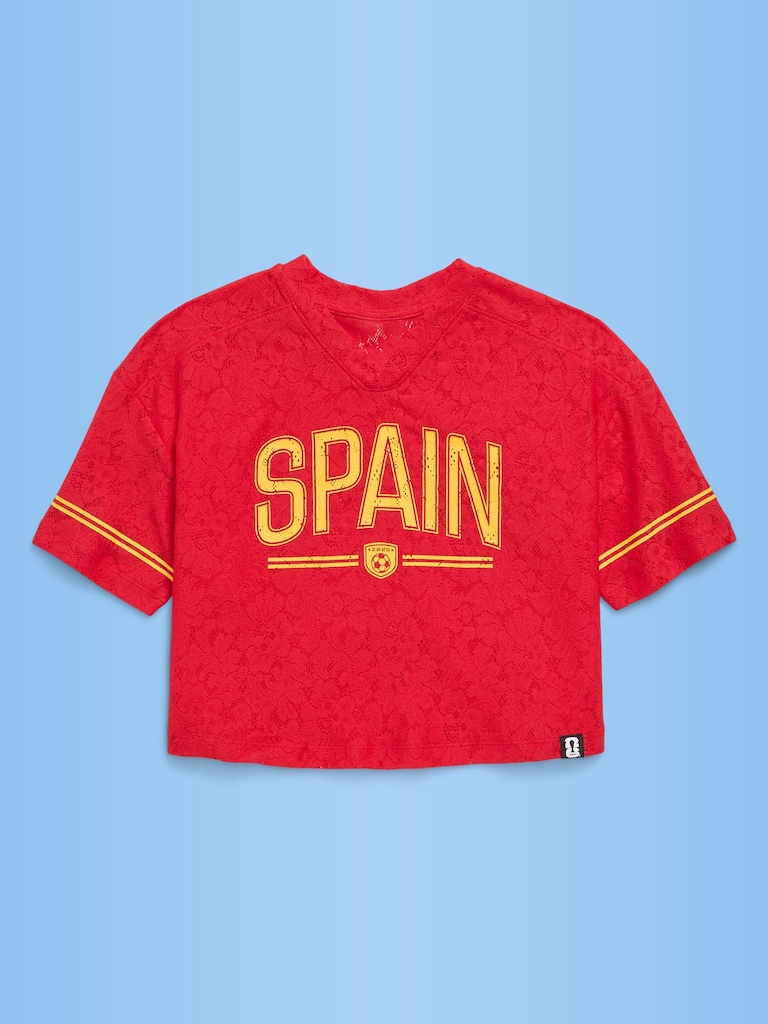 FIFA World Cup 26™ Spain Boxy Lace V-Neck T-Shirt for Girls