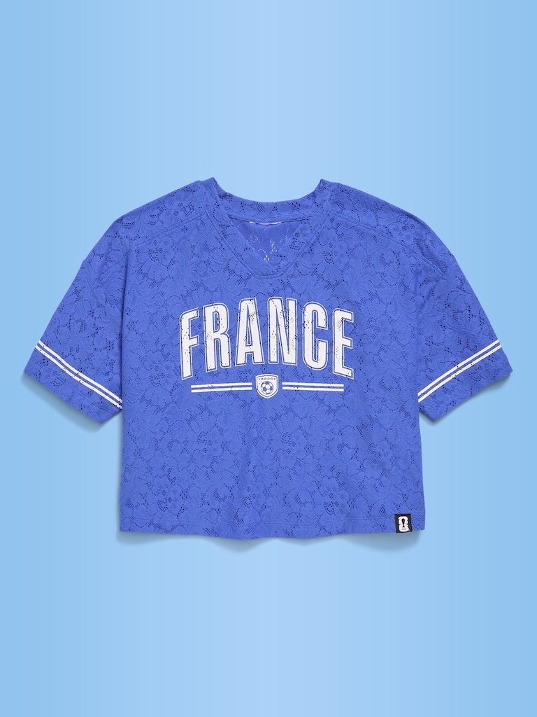 FIFA World Cup 26™ France Boxy Lace V-Neck T-Shirt for Girls