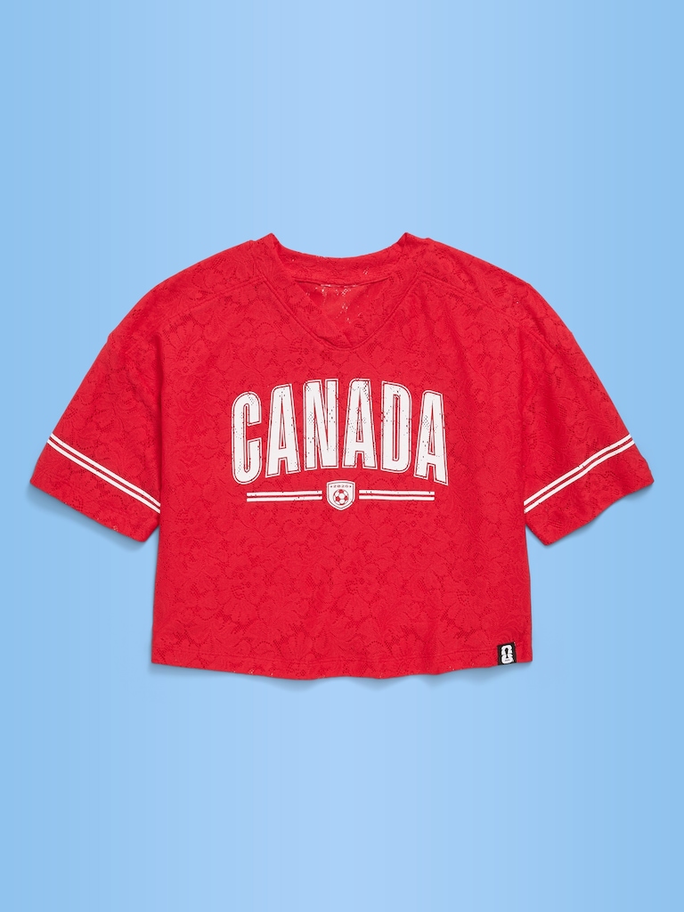 FIFA World Cup 26™ Canada Boxy Lace V-Neck T-Shirt for Girls