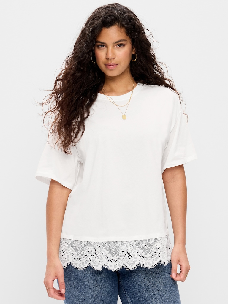 Oversized Lace Hem T-Shirt