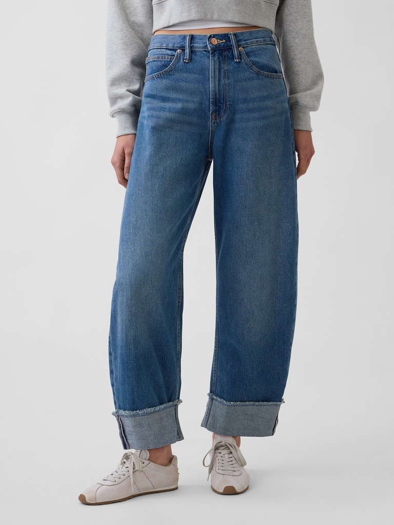 High Rise Cuffed Barrel Jeans