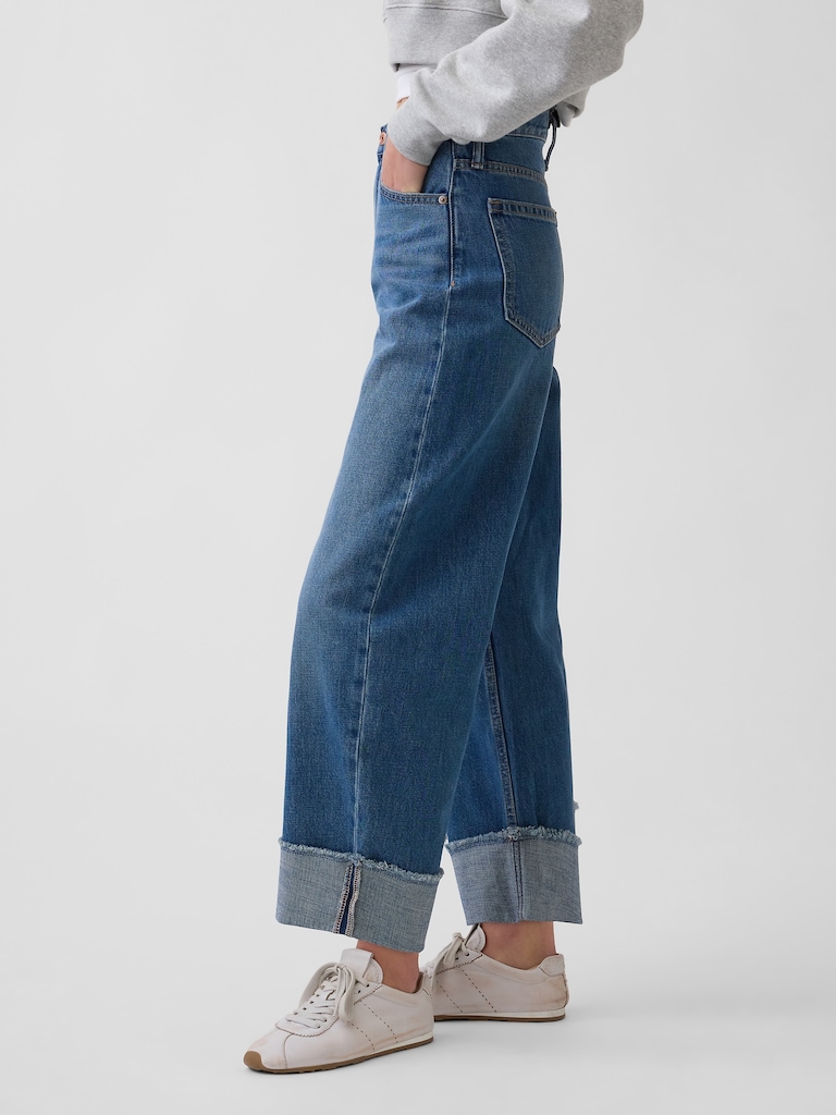 High Rise Cuffed Barrel Jeans