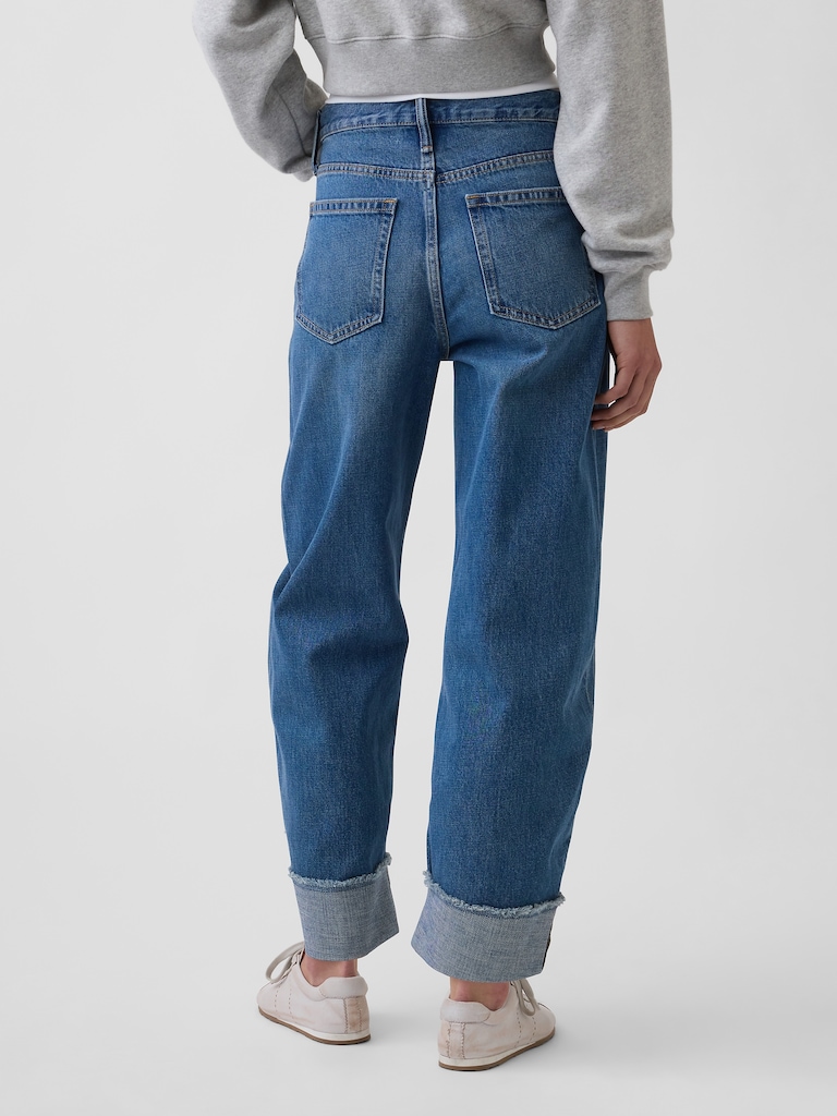 High Rise Cuffed Barrel Jeans
