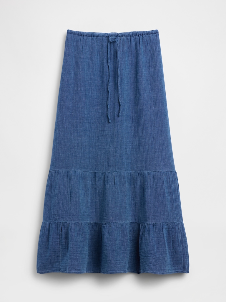 Cotton Gauze Denim Tiered Easy Maxi Skirt