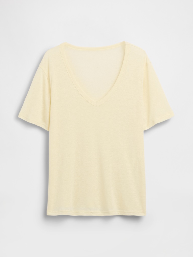 Linen-Blend Relaxed V-Neck T-Shirt